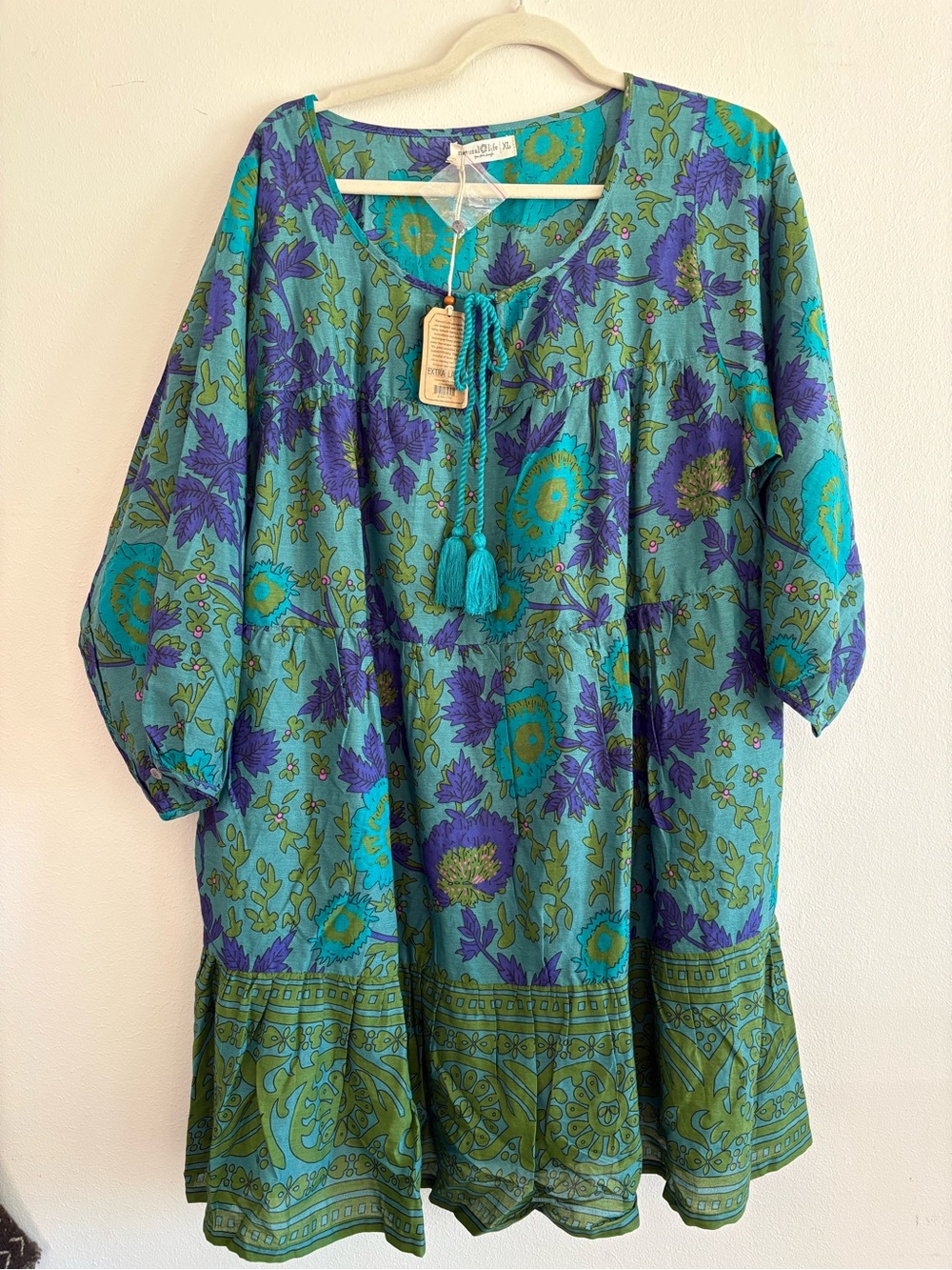 NWT NATURAL LIFE Teal & Purple Boho Midi Dress